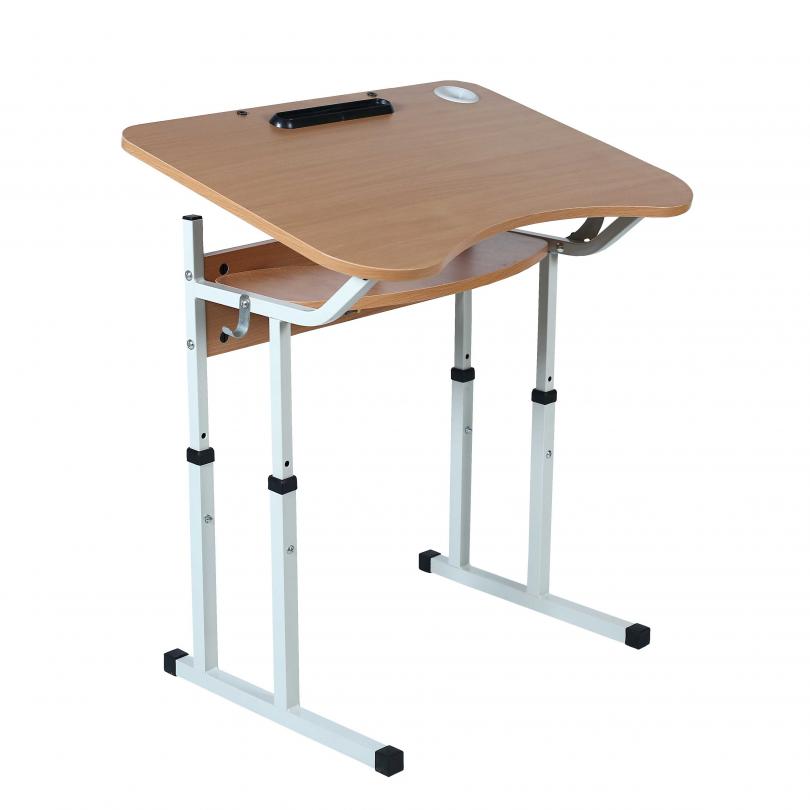 Стіл учнівський 1-місний з полицею та регулюванням кута нахилу стільниці, на ростові групи №3-6, квадратна металева труба, АЛМАНТ, 700x500x580-760 мм.